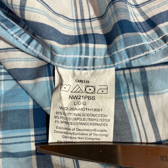 Wrangler Outdoor Shirt Mens Large Blue Plaid Snap Front Outdoors Pockets Work - Picture 6 of 9